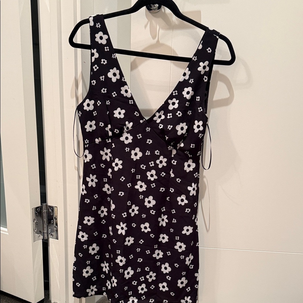 Princess Polly Black Dress with White Floral Design
